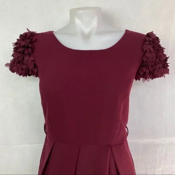Esley Maroon Body Con Little Party Ruffle Capped Sleeve Dress Size S - Picture 2 of 9